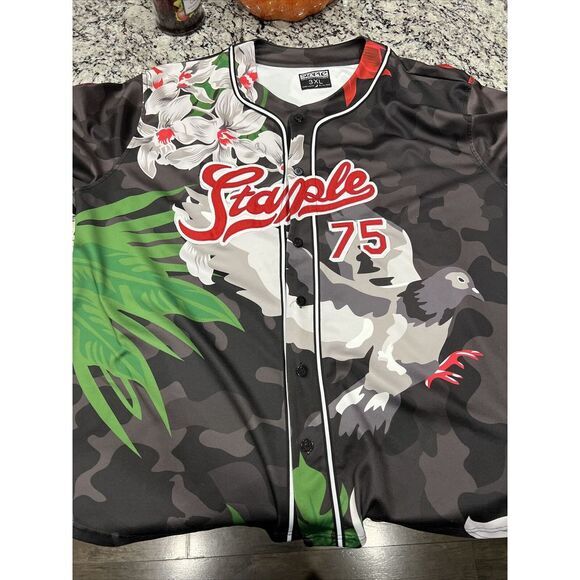 Staple World Renown Pigeon Brand Black Camo Floral Bird Baseball Jersey Mens 3XL